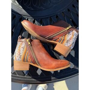 Inkkas Brown Leather Bootie Women's 7 Artisan Woven Peruvian Textile Boho Boots